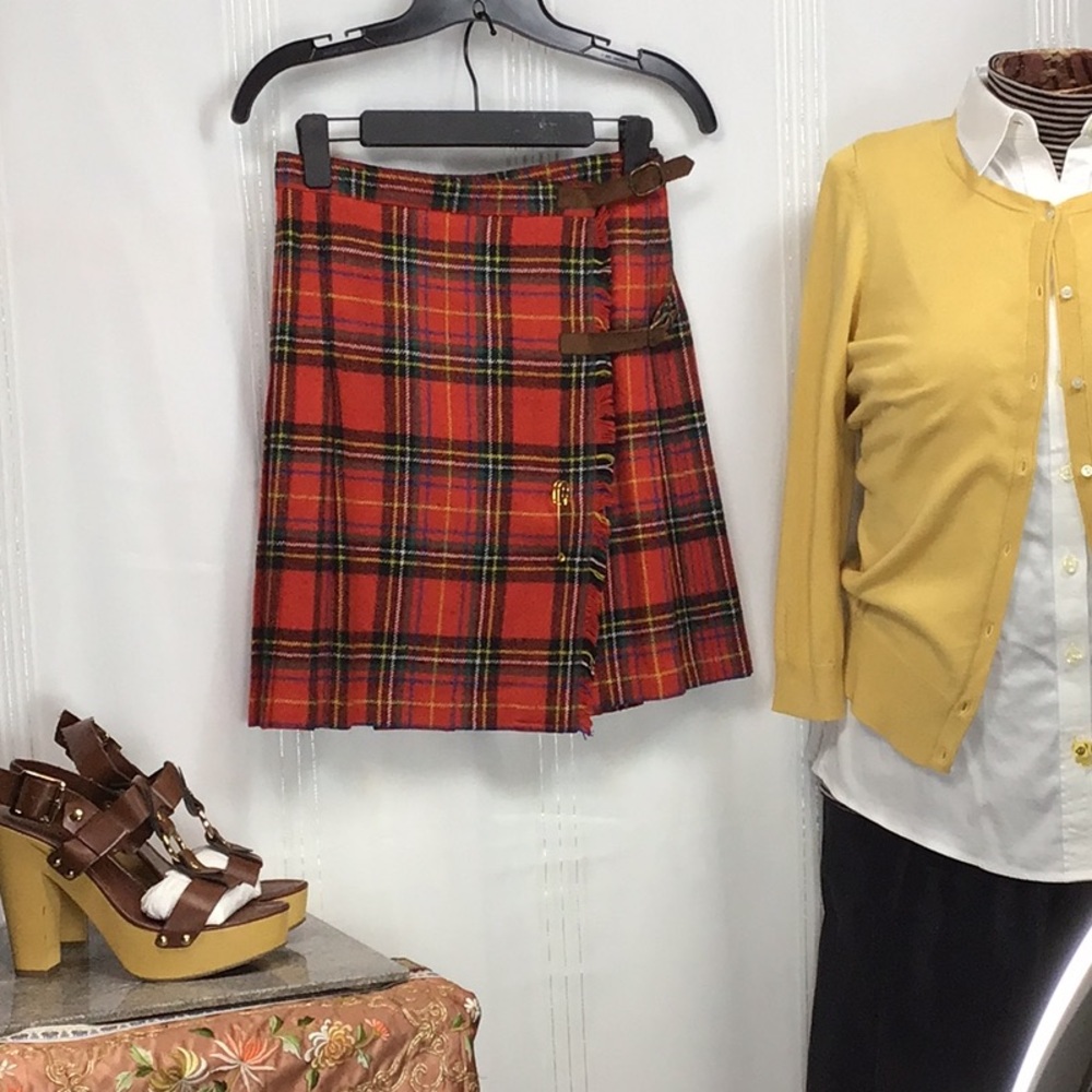VTG Cambridge Dry Goods Red Tartan Plaid Pleated Wrap Mini Skirt Sz.4 - Picture 13 of 13